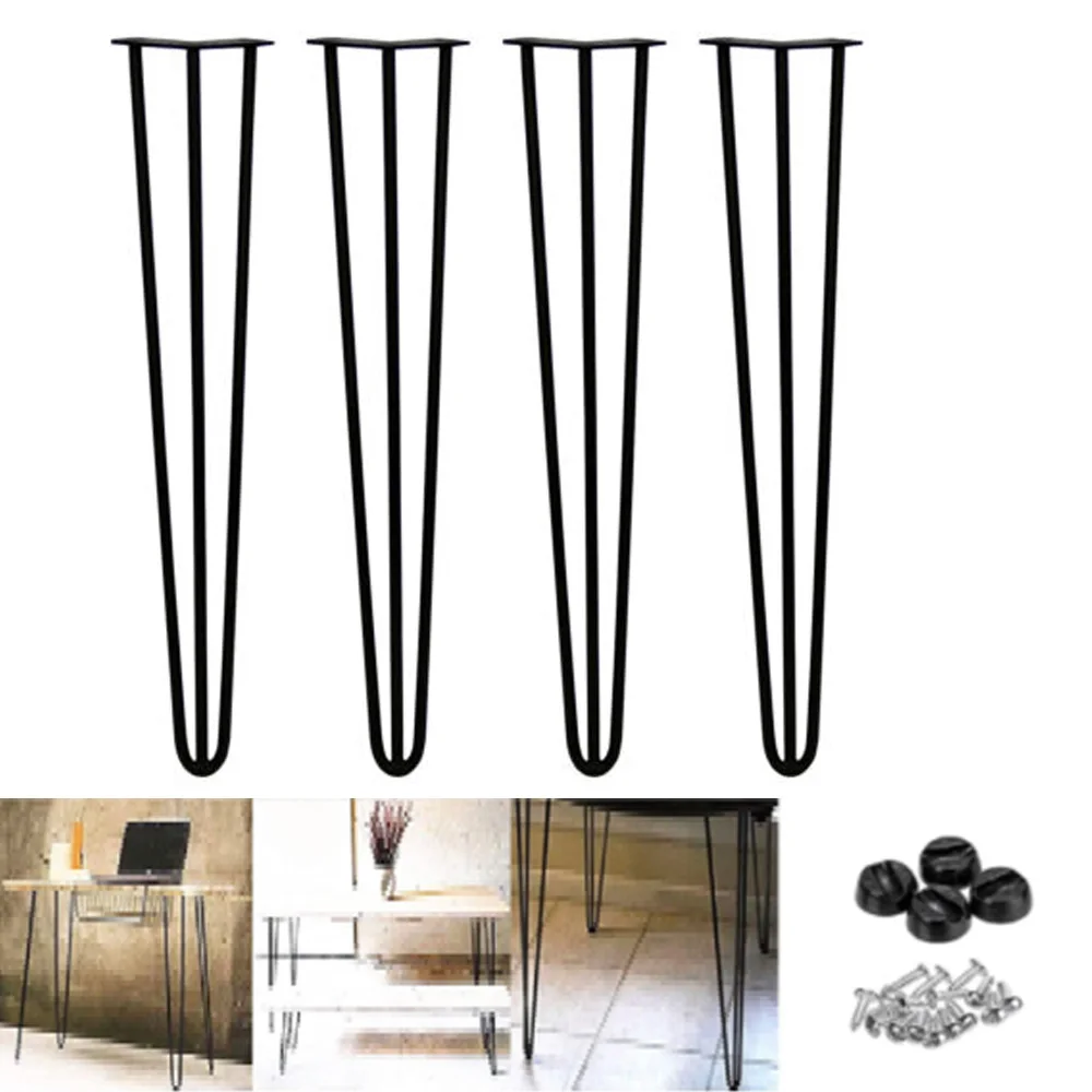 4 x Hairpin Table Legs Hair Pin Legs Set Metal Steel Legs 10mm,3 Rod Modern Style with FREE Feet Protector&Screw for Furniture