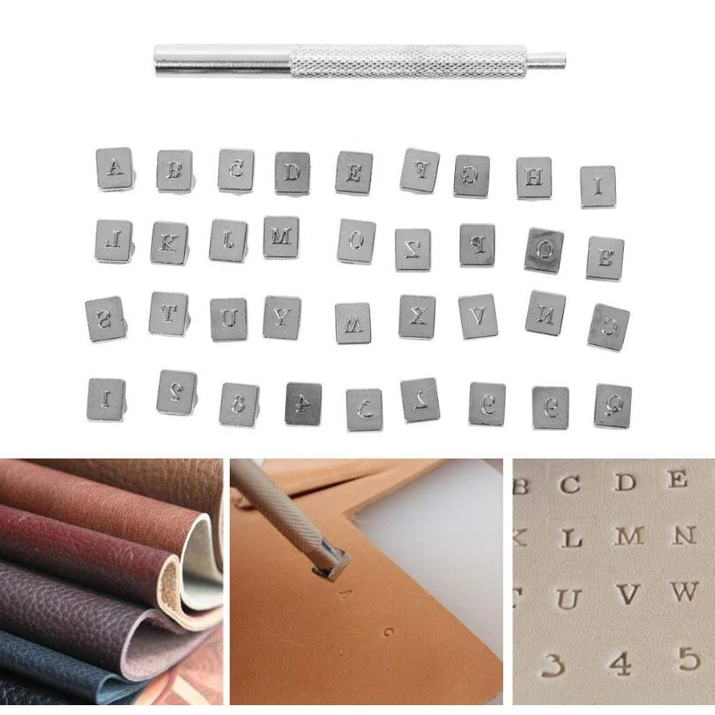 Leather Metal Letter e Number Printing Punching Kit, ferramentas para estampagem de metal, couro, madeira, madeira, soco, 36 pcs