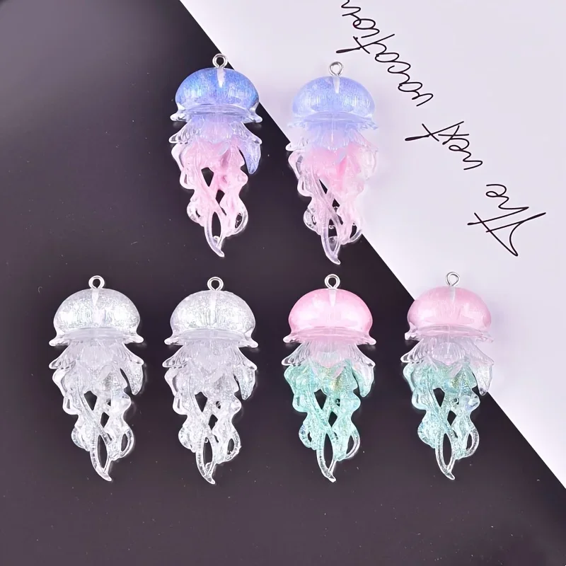 6 Stück Leuchtende Glänzende Langschwanz-Quallen Harz-Anhänger Traumhafte Meerestier-Anhänger DIY Ohrringe Halskette Schmuck Bastelzubehör – Detail 2