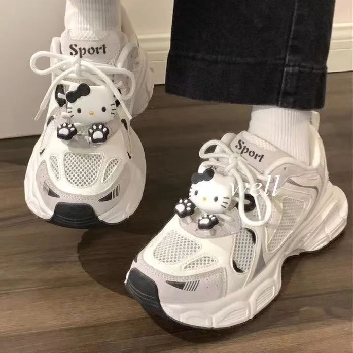 real pictures hello kitty Pochacco 2025 new student Canvas shoes Unique Design Casual white Spring Autumn winter women's shoes