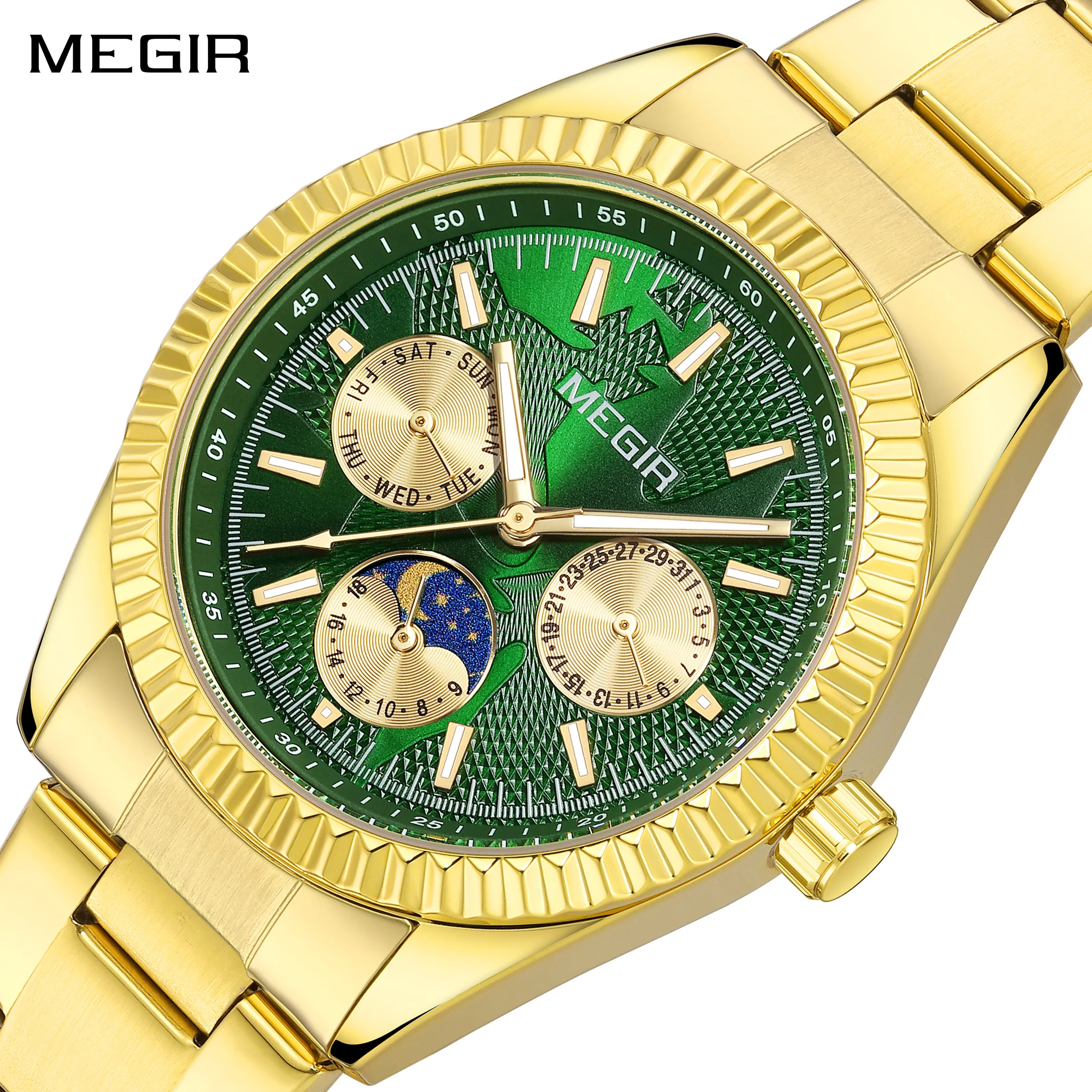 

MEGIR брендовые модные деловые повседневные часы для мужчин, светящиеся кварцевые мужские наручные часы с автоматической датой недели Montre Homme 1102