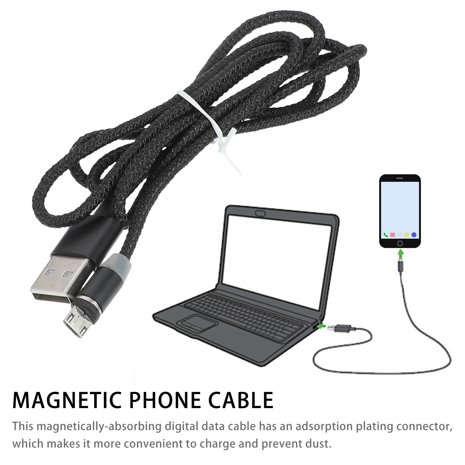 

2 шт. Магнитный USB-кабель длиной 1 м, автоматическая адсорбция, прочный нейлон, регулируемый на 360 градусов разъем, ночник, тип C