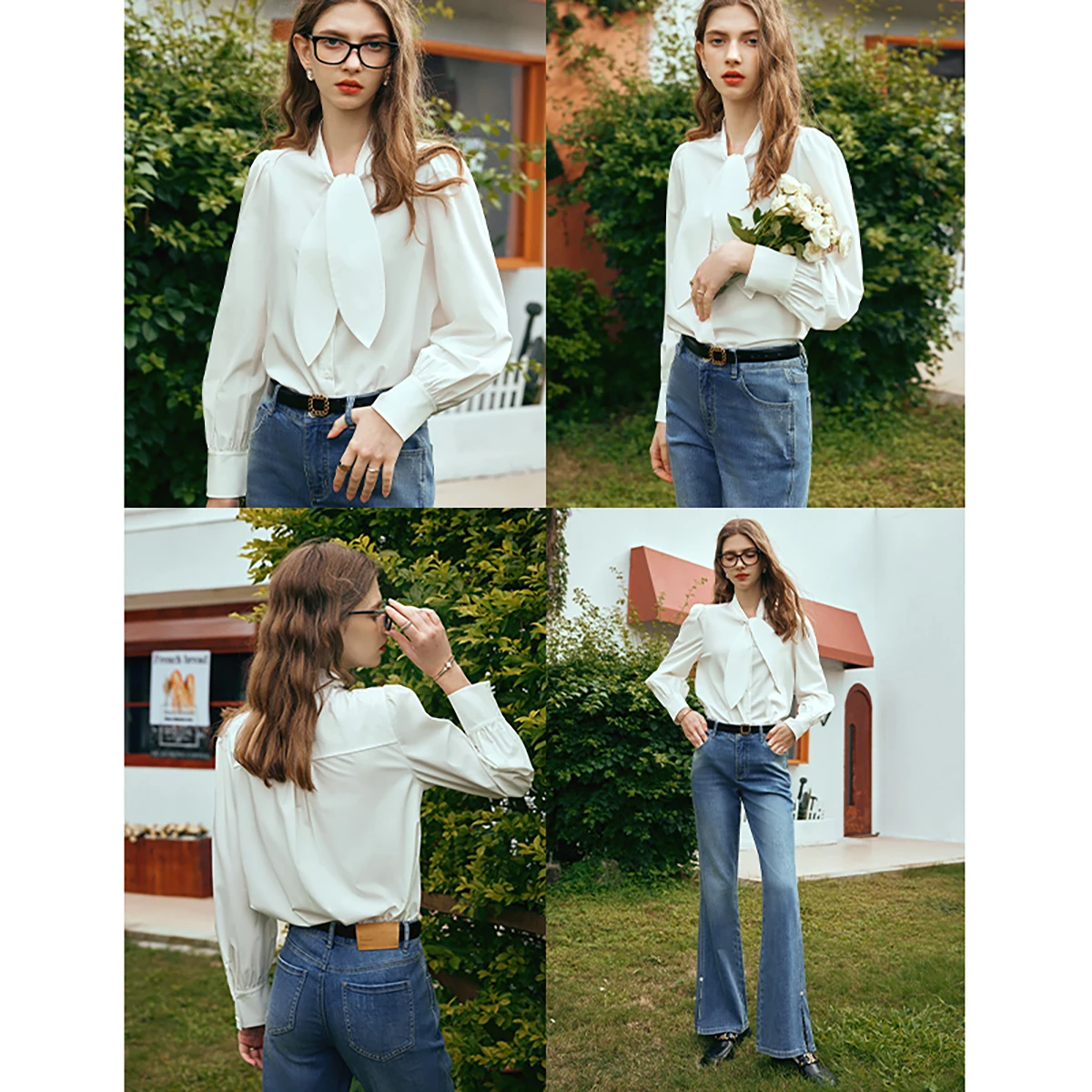 

OLrain Women's French Chiffon Blouses Autumn 2025 New Elegant Tie-Up Shirts Commute Casual Solid Long Sleeve Blouse O24CX83318