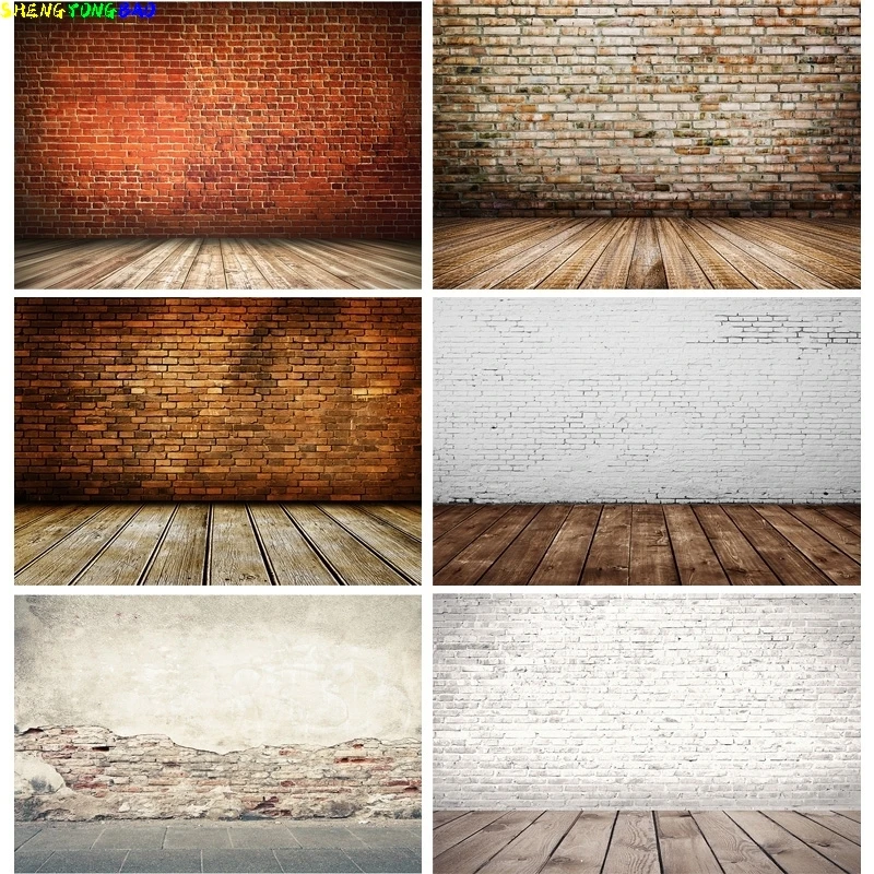 

Vinyl Custom Vintage Brick Wall Wooden Floor Photography Backdrops Photo Background Studio Prop YXZQ-01