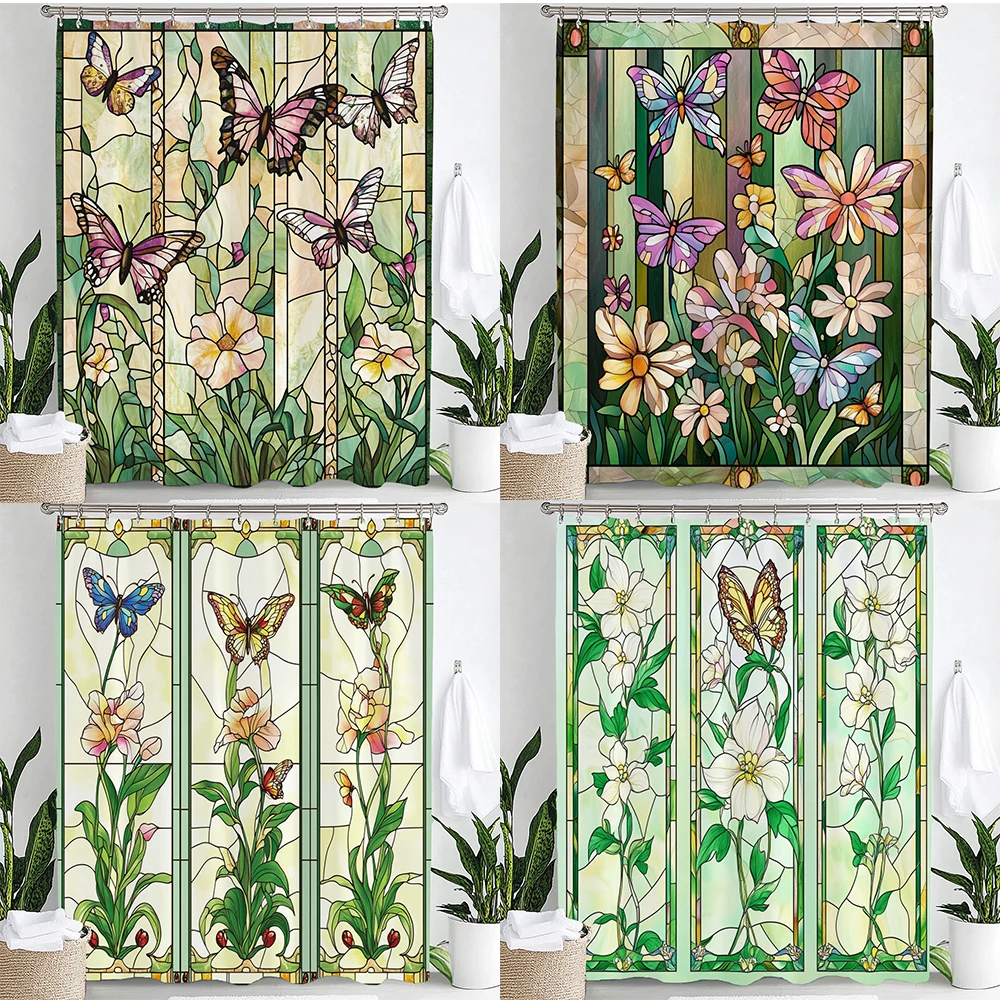 

Colorful Butterflies and Flowers screen pattern Shower Curtain, Bathroom Decorative Shower Curtain, Home Curtain with Hooks