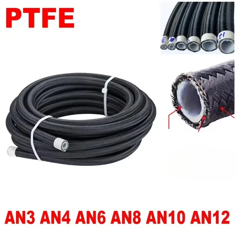 2M/3M/5M AN4 AN6 AN8 AN10 Universal E85 Fuel Hose Oil Gas Cooler Line Pipe Tube Inside PTFE Nylon Stainless Steel Braided view 2