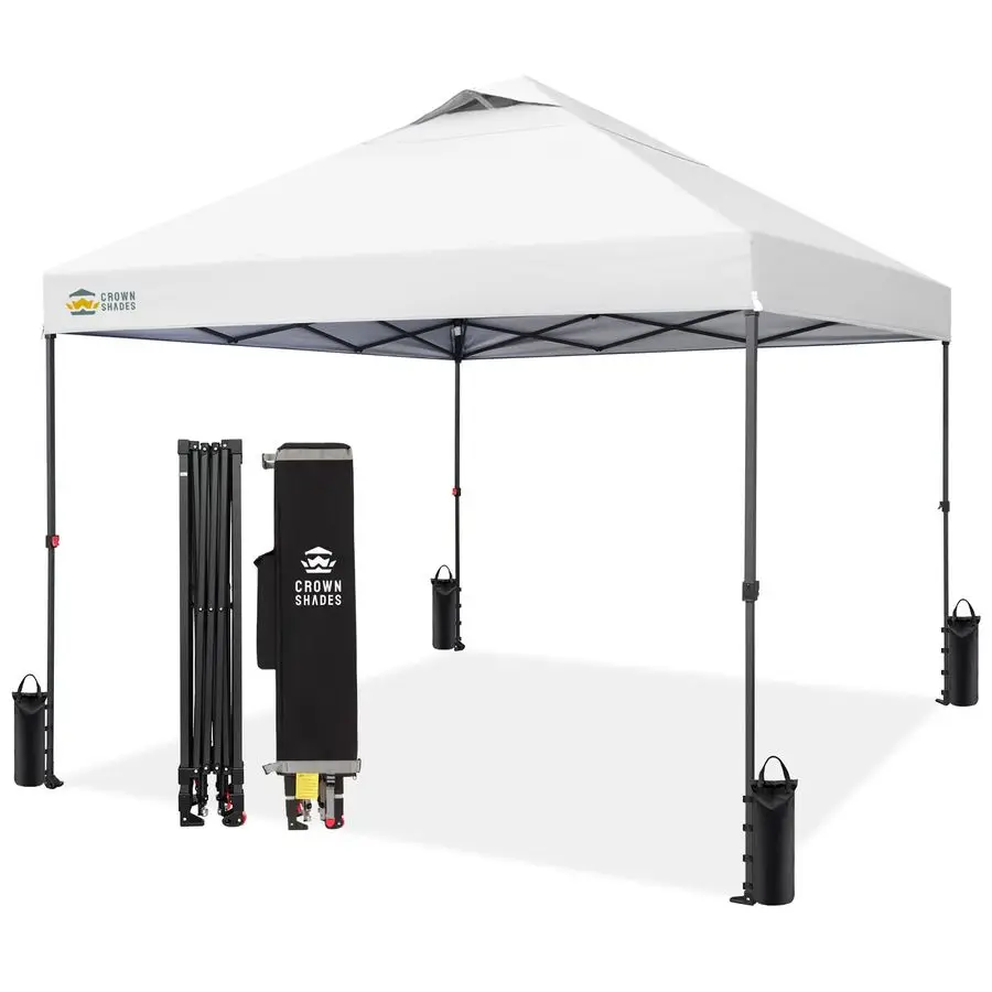 10x10 Pop Up Canopy Patented Center Lock One Push Instant Outdoor Canopy Beach Tent with STONGo Bag 8 Stakes amp 4 Sand BagsWhit