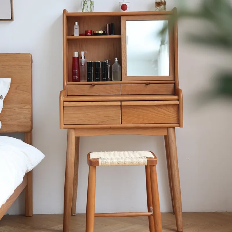 

Nordic solid wood small apartment cosmetic table modern simple bedroom storage cabinet cosmetic table cherry wood dresser