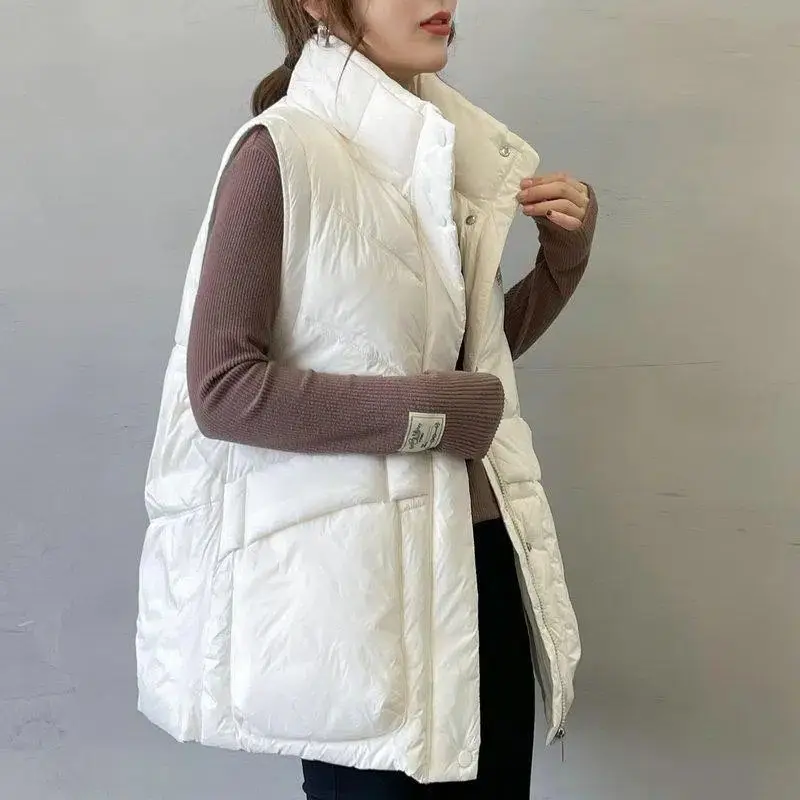 Cotton Padded Jackets For Women Stand Collar Zip Up Puffer Waistcoat Street Style Outwear Winter Warm Fashion Sleeveless Vest