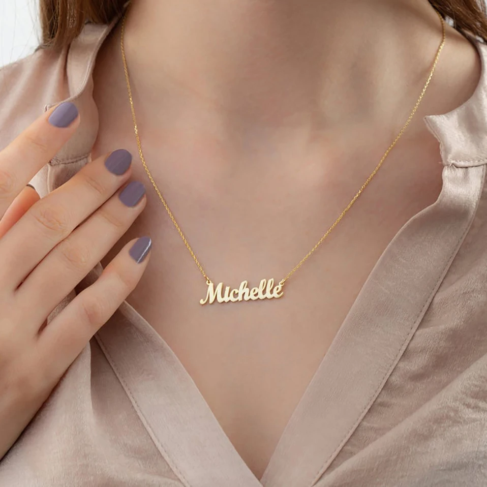 Custom Name Necklace for Women Stainless Steel Jewelry Personalized Cursive Letter Nameplate Pendant Choker Girlfriend Wife Gift