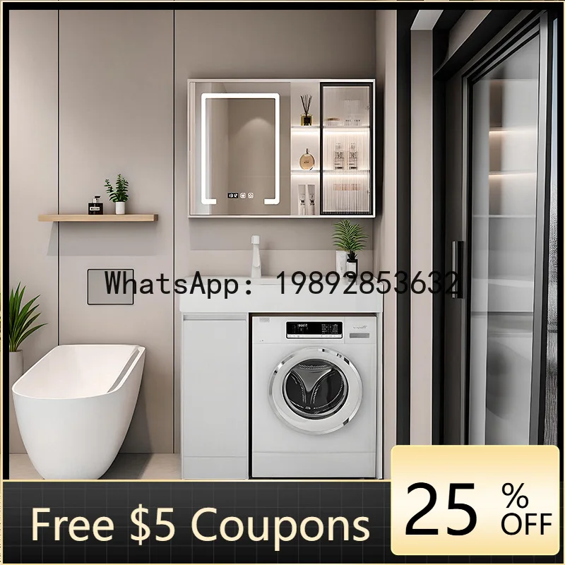 

Z6 Bathroom Countertop Basin Washing Machine Cabinet Integrated Stone Basin Washstand Sink Cabinet Set
