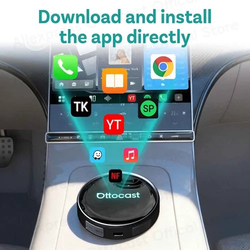 Imagen 2 del producto OTTOCAST P3 PRO AI Box Android TV Box con salida HDMI, CarPlay inalámbrico, Android Auto, accesorios para coche para Toyota, VW, Honda, Kia, Benz