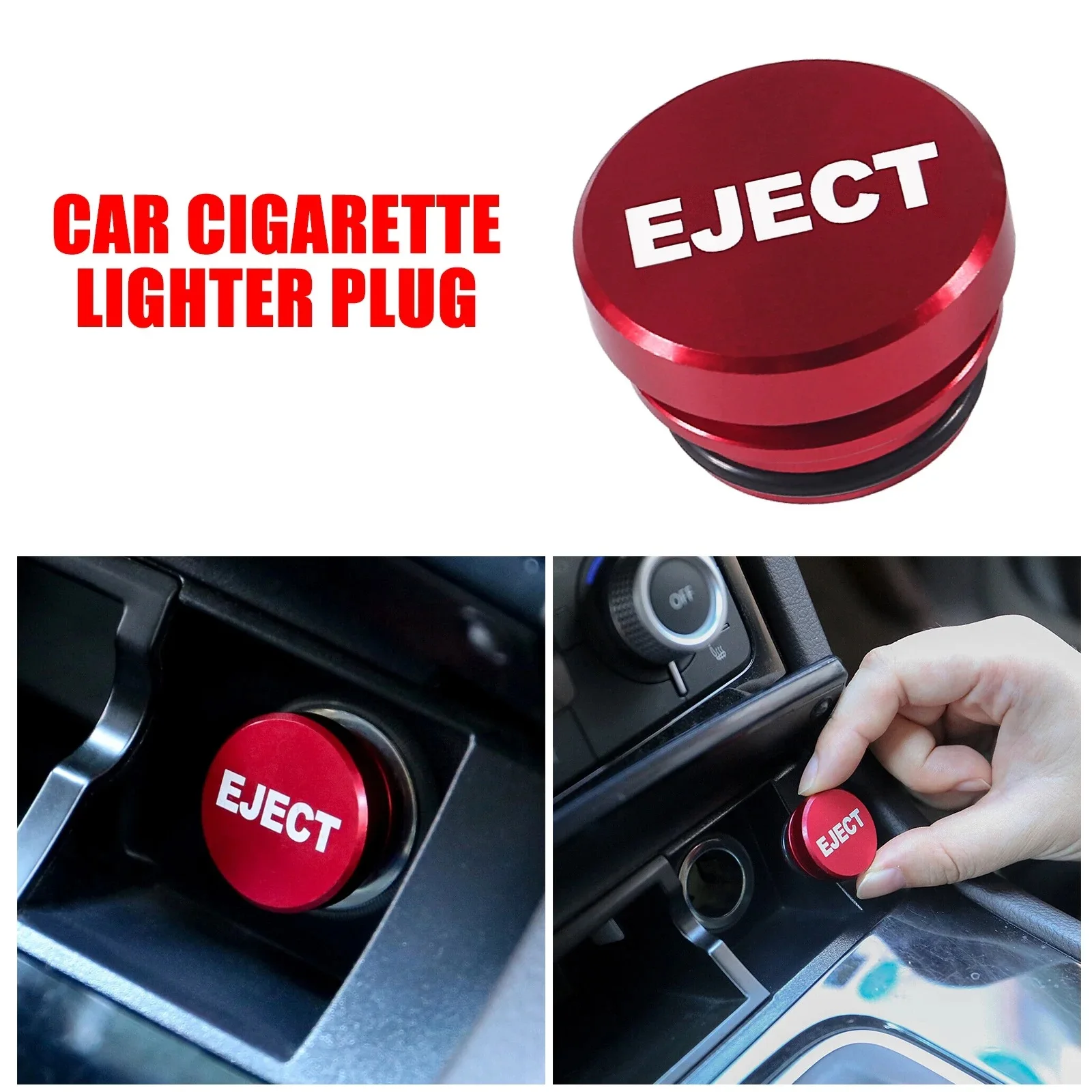 1PC Universal Car Cigarette Lighter Cover Black Red Eject Button Car Accessories Interior Metal Dust Cover Automobile Motorcycle