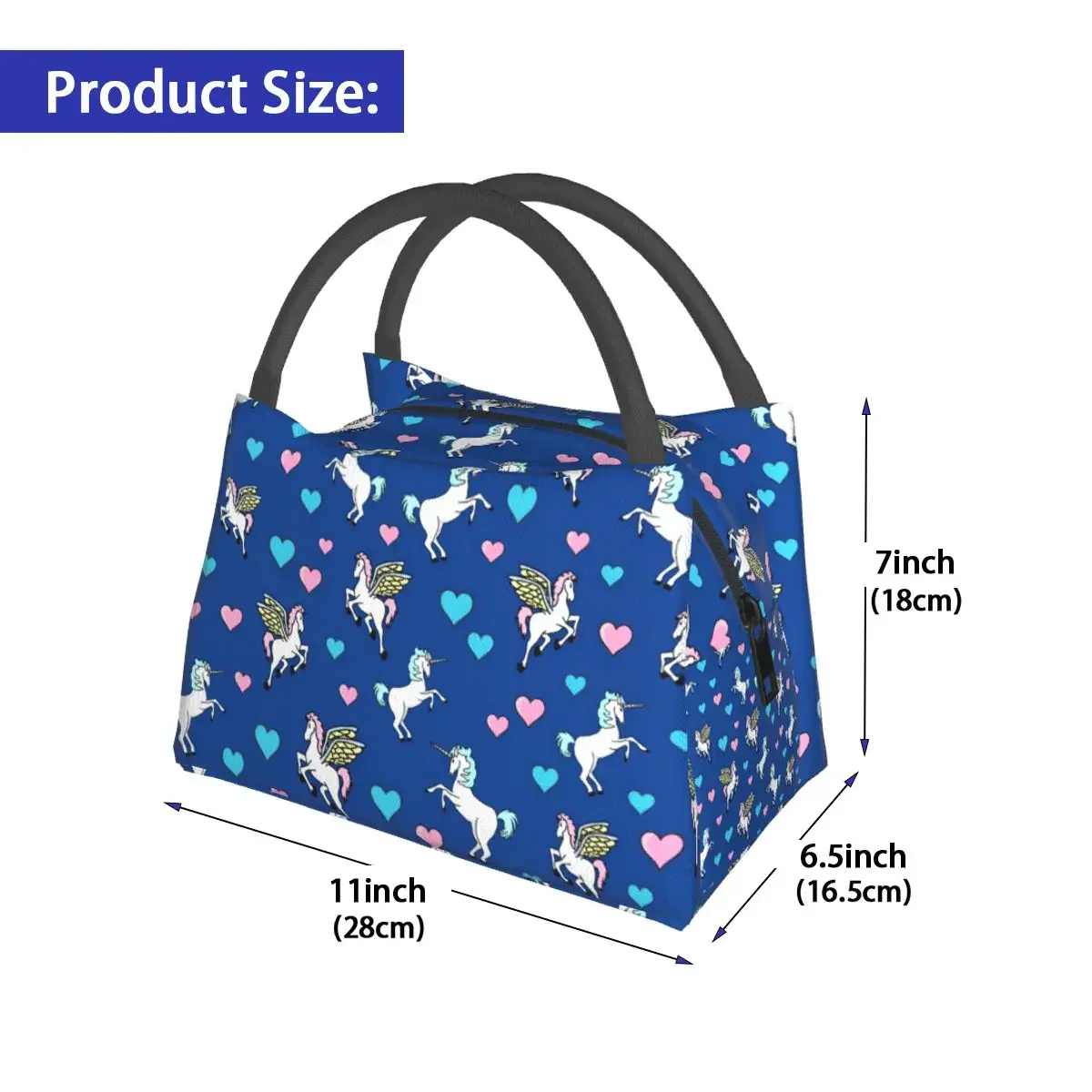 Unicorn And Pegasus Lunch Bag Magical Animal Print Lunch Box Vintage Travel Cooler Bag Portable Waterproof Tote Food Bags