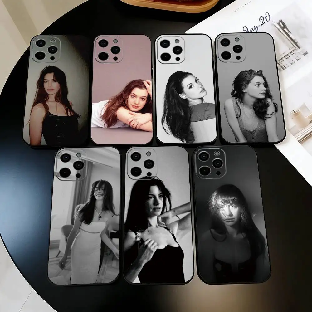 

Anne Hathaway Phone Case For iPhone 17,16,15,14,13,12,11 Plus,Pro Max,XS,Soft Silicone Black Cover