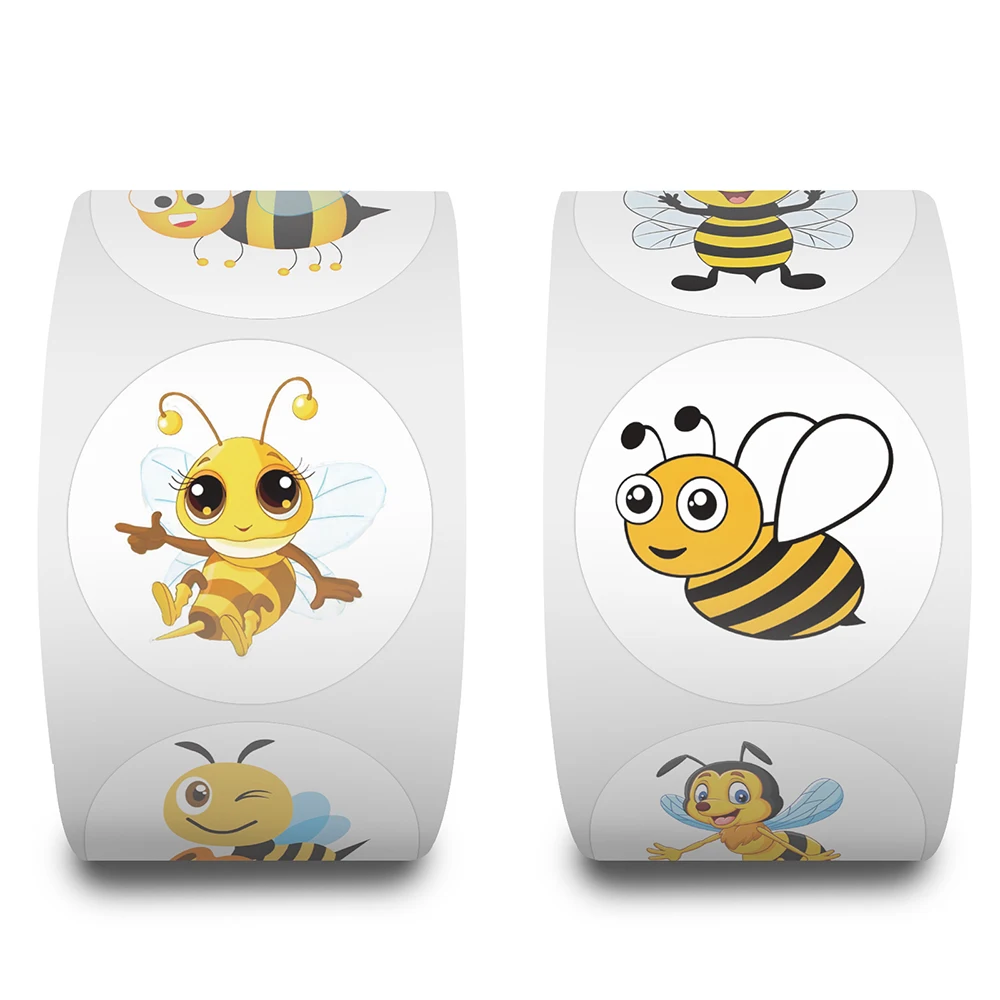 

500pcs/Roll Cute Funny Cartoon Animal Bee Sealing Stickers Roll Decals Laptop Suitcase Phone Decoration Sticker Reward Gift Toys