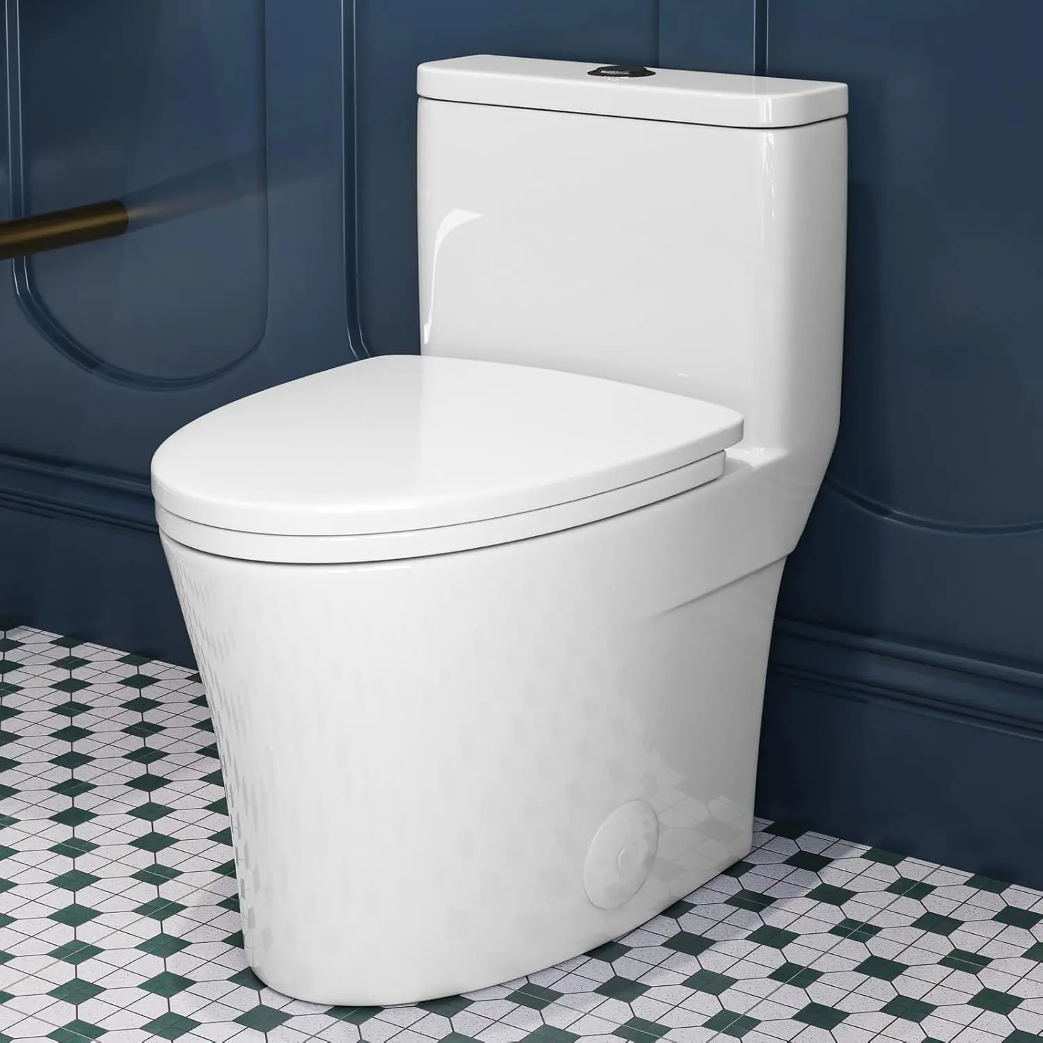 

T0307W Elongated One Piece Toilet, Small Compact with Soft Close Seat, 1.1/1.6 GPF Powerful Dual Flush Toilet for Small Bathroom