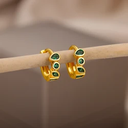 Mini Small Green Zircon Waterdrop Hoop Earrings for Women Gold Plated Stainless Steel Earrings Aesthetic Jewelry Wedding Gift