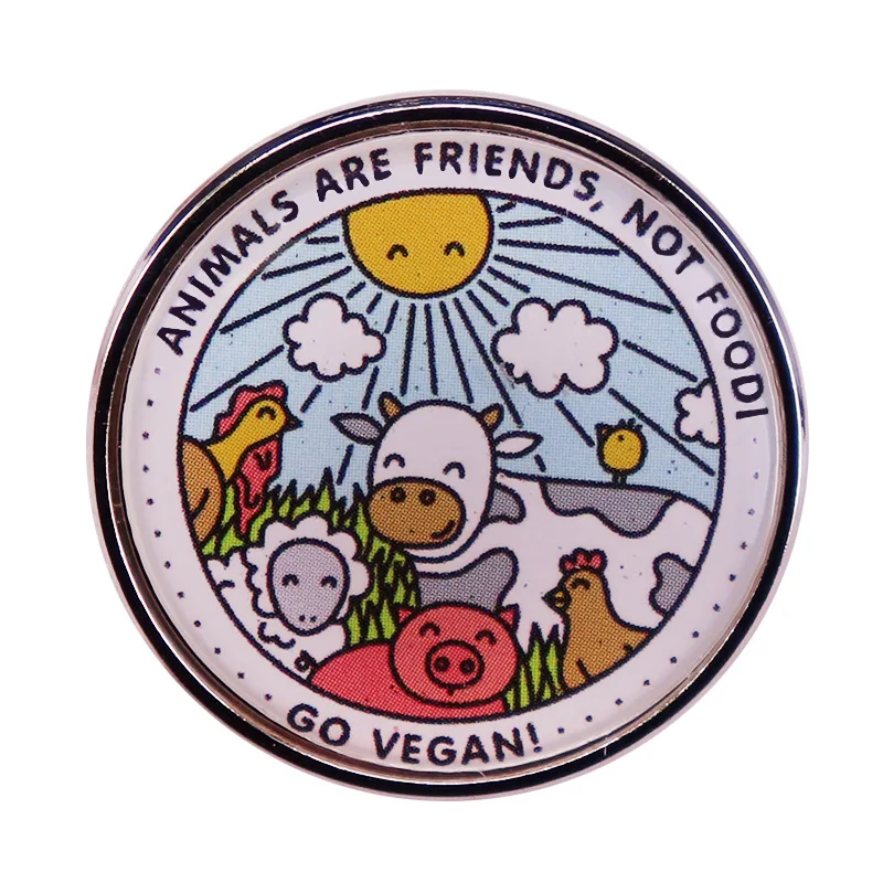 Animals Are Friends Not Food Go Vegan Pin Badge Cartoon Animal Gift Badge Clothes Pin