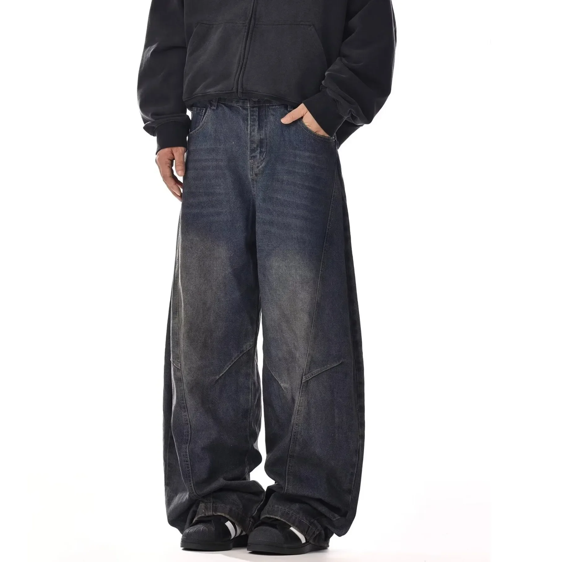 Men's Loose Fit Baggy Jeans Casual Streetwear Wide Leg Hip Hop Oversized Denim Pants