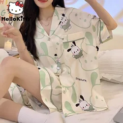 Sanrio Pochacco Summer Print Short Sleeve Sleepwear Two-piece Set 2023 NightWears New