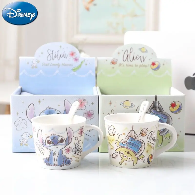 Disney princess Winnie the Pooh Stitch Cup ceramic mug with spoon cute cartoon household water cup 250ml coffee cup gift for kid view 2