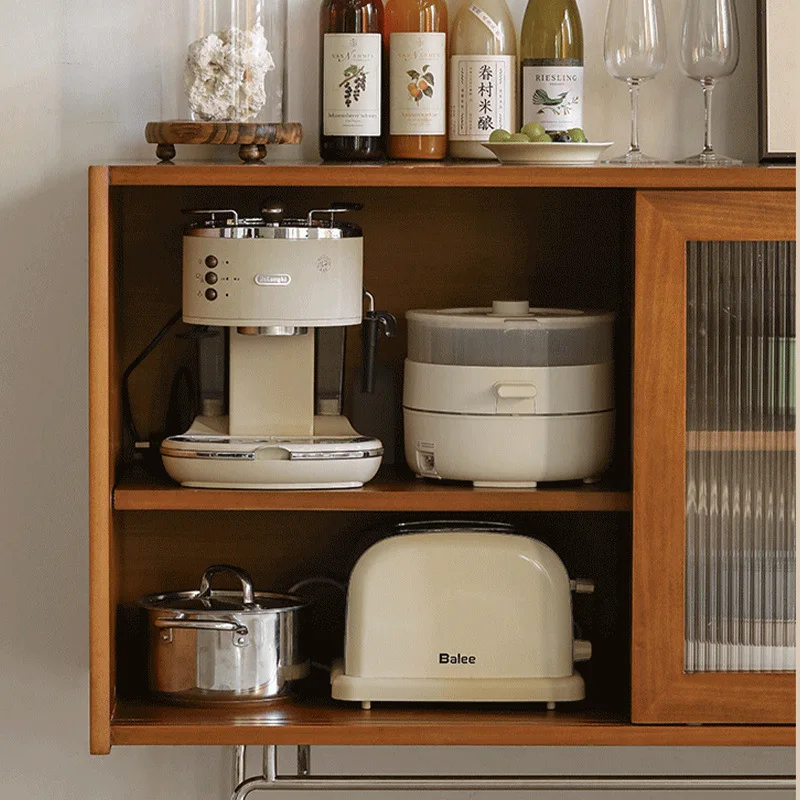 Solid wood dining side cabinet, retro wall integrated high cabinet, Nordic Japanese medieval, kitchen storage