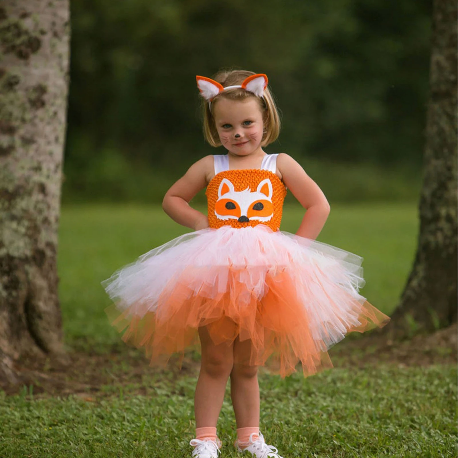 Детское платье-пачка с милыми животными для девочек, газовая юбка для девочек с повязкой для волос для вечеринки на Хэллоуин