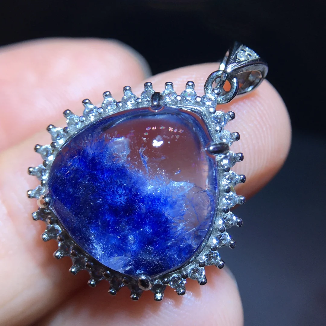 

Натуральный синий рутилированный дамортьитовый кварцевый кулон 13,6/13 мм прозрачный цветок ожерелье золотые украшения AAAAAAA