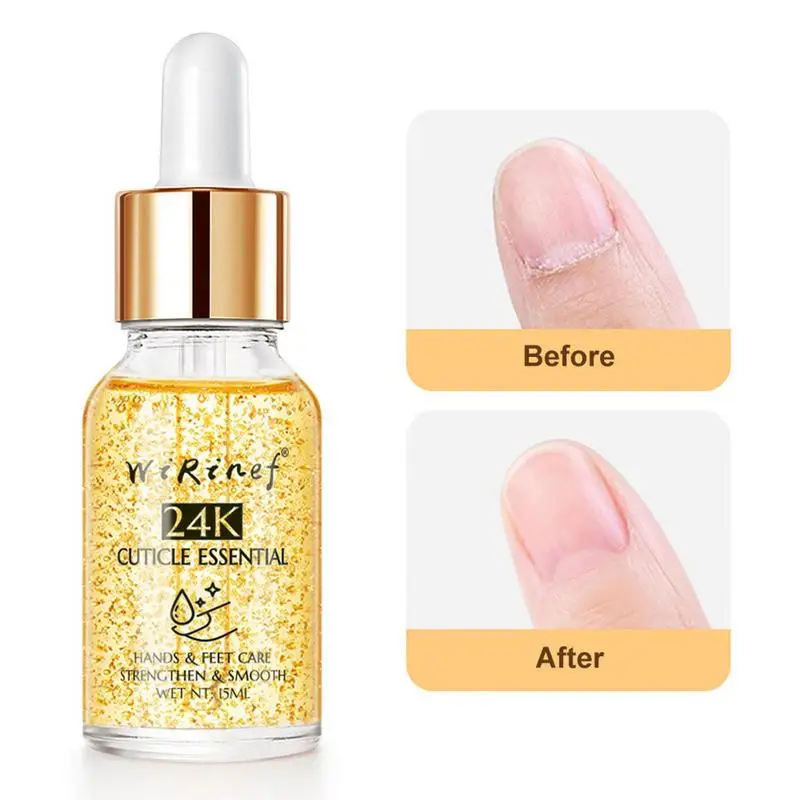 Óleo Orgânico para Unhas e Cutículas, Folha de Ouro 24K, Reparo de Unhas Danificadas, Fortalecedor Natural, 15ml