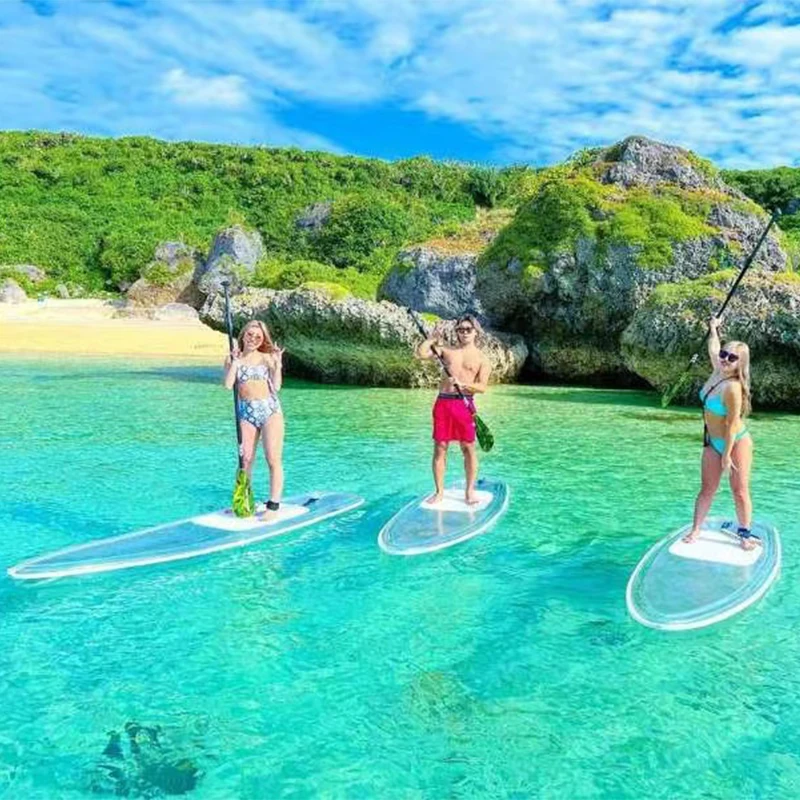 Favorite Clear Inflatable SUP Board high strength PC polycarbonate Material Aluminum Paddle 200kg Max Load 15kg 10-Year Warranty