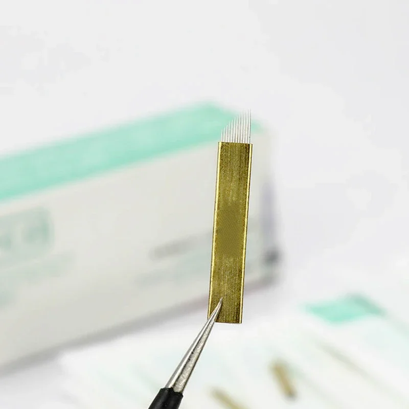 Agujas de Microblading para maquillaje permanente de cejas, pluma de tatuaje Manual, bordado 3D, 12 Pines, 100 unidades