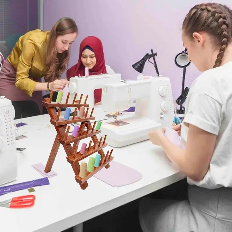

Держатель катушки, деревянная подставка для ниток для вышивания, 30 катушек для квилтинга, складной органайзер большой емкости со стабильным основанием