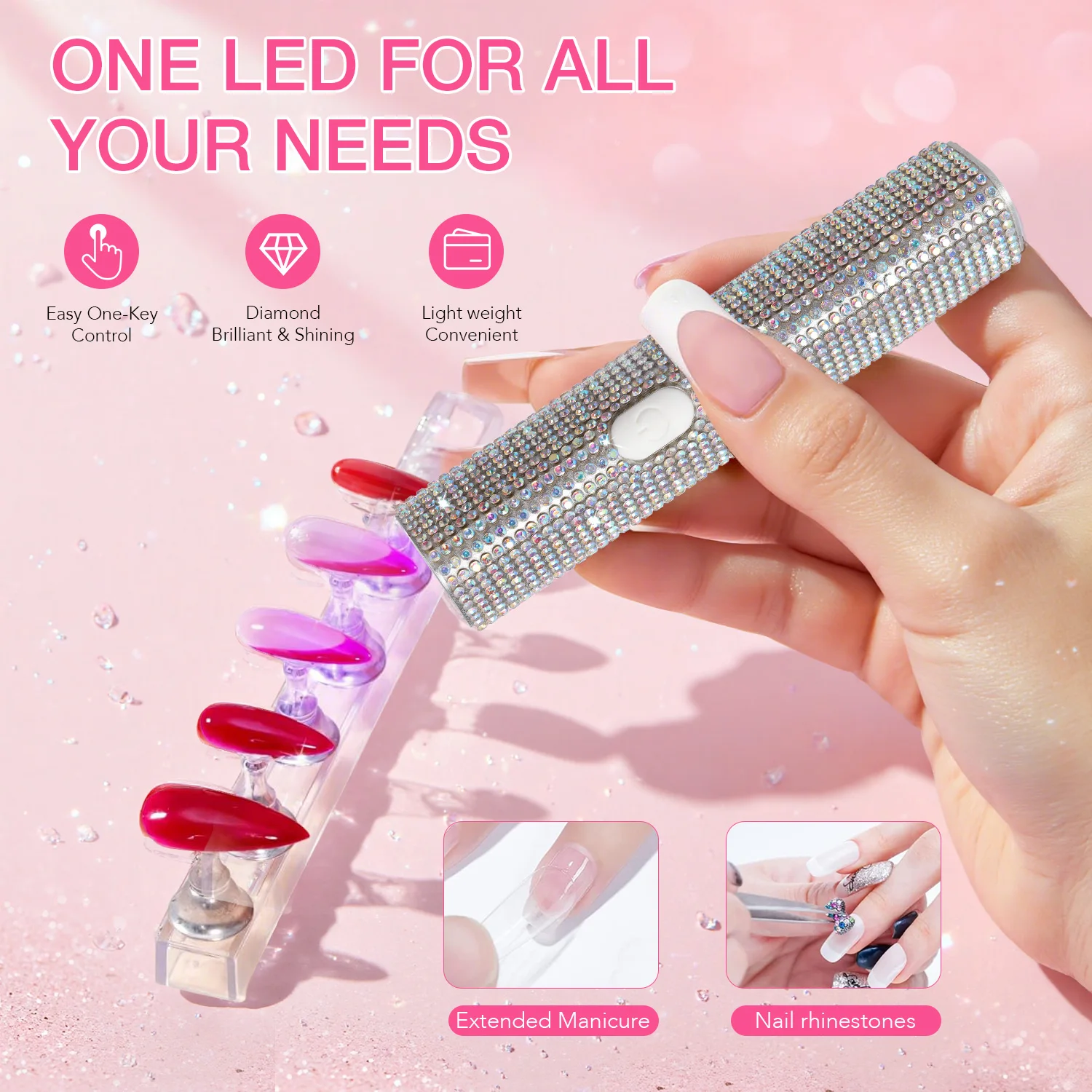 Mini Handheld UV LED-nagellamp Draagbare gel-nagellakdroger met diamantdecoratie 2 timerinstellingen Snel voor thuisreizen