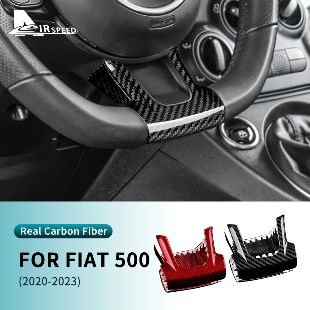 Real Hard Carbon Fiber Sticker For Fiat 500 Abarth 595 695 2020 2021 2022 2023 Car Steering Wheel Bottom Frame Trim Accessories