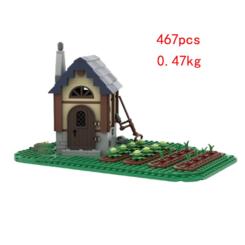 New MOC-202692 Medieval Small Farmhouse Mini Homestead Butcher Small Pieces Assembled Building Blocks Model Playset