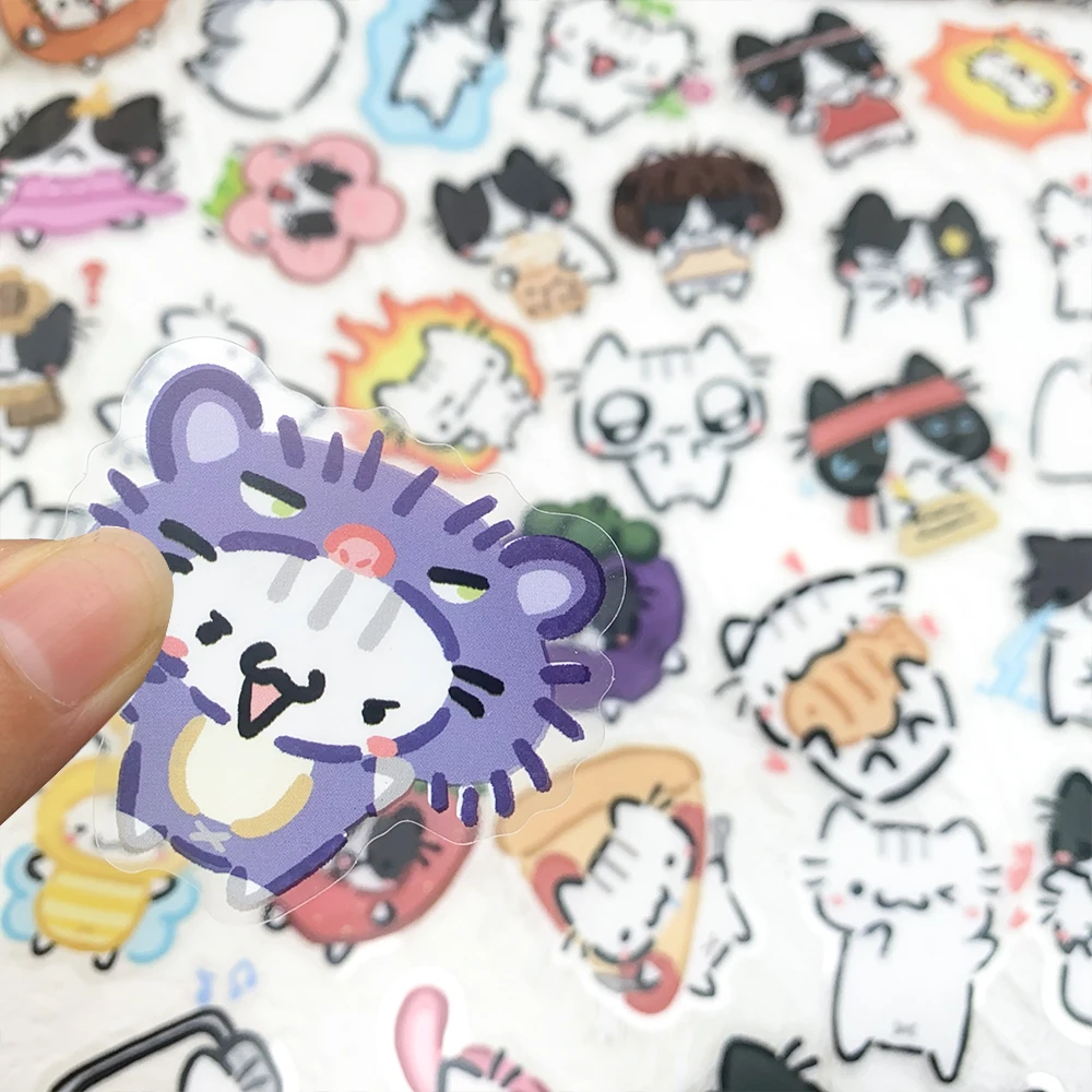 54 stücke Kleine Katze Transparent PET Aufkleber Aufkleber Für Laptop Sammelalbum Koffer Gitarre DIY Ästhetische Aufkleber Kreative Geschenke – Detail 7