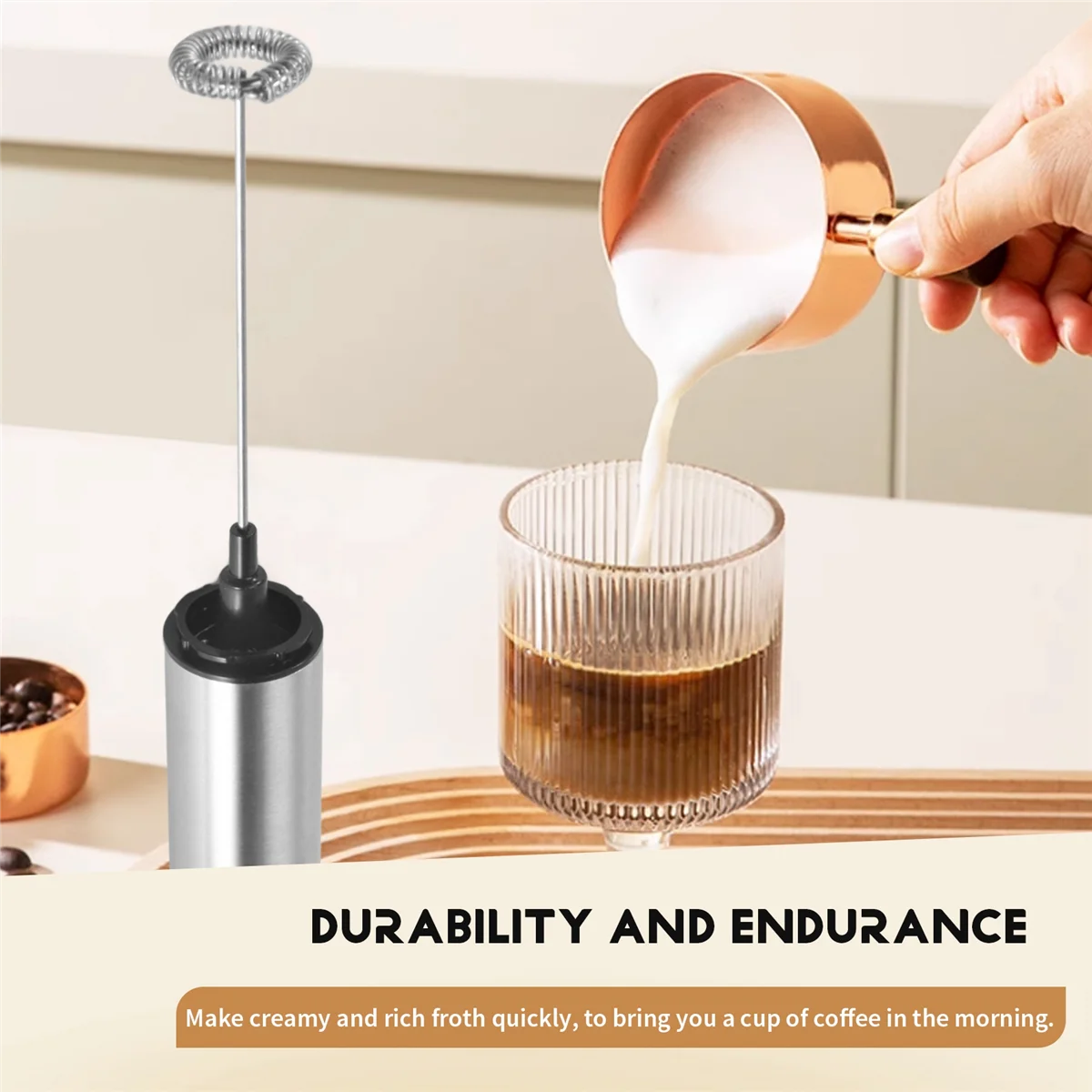 2025+ Milk Frother Handheld Coffee Frother Electric Whisk, USB Rechargeable Foam Maker Bubbler Egg Beater for Hot Chocolate