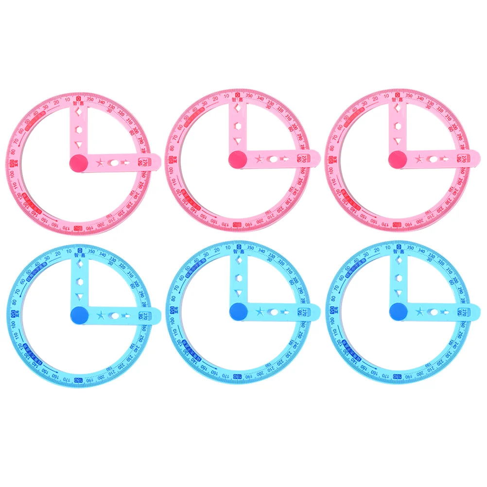 6 Pcs 360 Protractor Multi-function Creative Circle Demonstrator Plastic Ruler Drafting