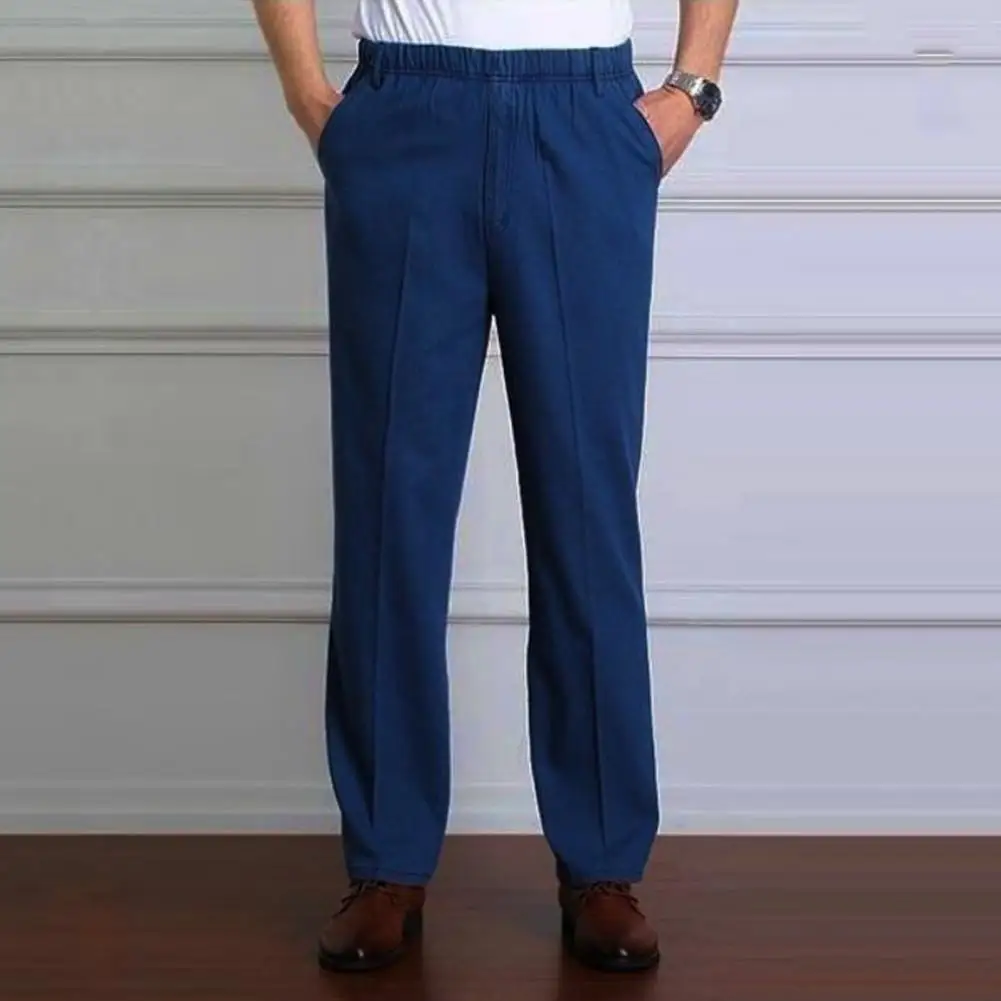 Мужские джинсы с высокой эластичной талией, облегающие прямые джинсы до щиколотки с карманами и высокой талией для мужчин среднего возраста, отца