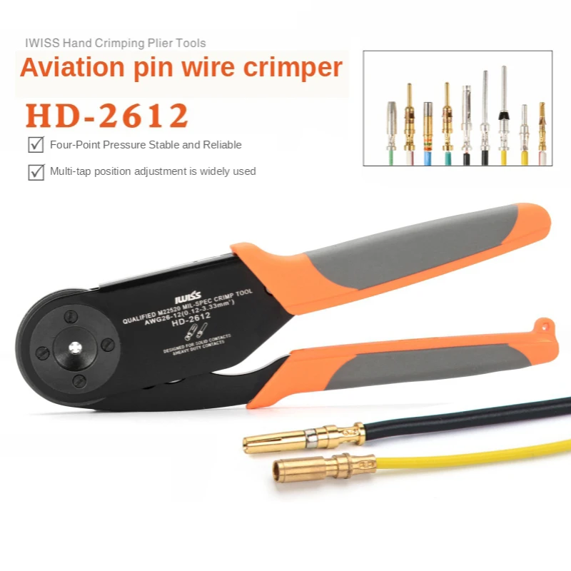 

IWISS HD-2612 Hand Crimping Plier Aviation pin wire crimper Adjustable Crimper Tools AWG26-12 for Solid pin/Heavy duty Pin