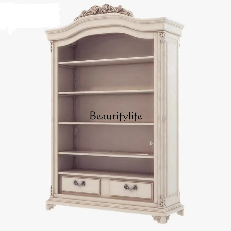 

European Style Solid Wood Carved Bookcase Decoration American Style Doorless Wardrobe Storage Storage Display