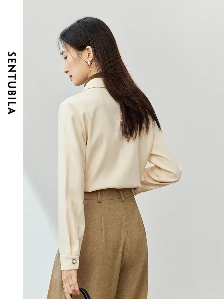 SENTUBILA 2 in 1 Women's Blouse Long Sleeve Tops 2025 Spring Fashion Half High Collar Casual Blouse Womens Clothing 134C52604