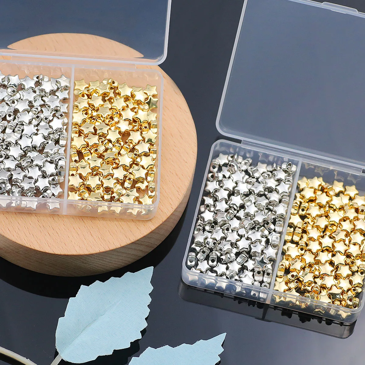 2 Grids Star CCB Golden Silvery Acryl 6mm Spacer Bead Kit Box für Schmuck handgemachte Armband Ohrringe DIY Zubehör