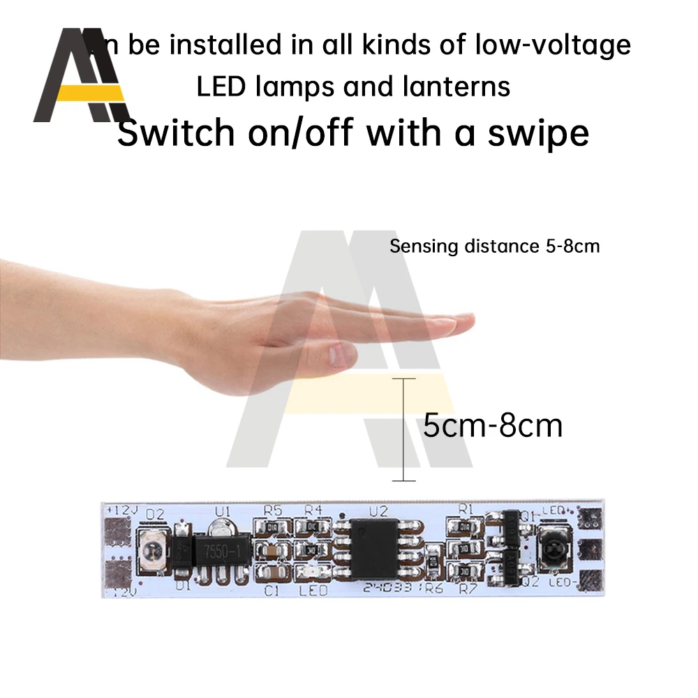 Hand Sweep Motion Sensor Switch Detector DC12V 24V 60W IR Smart Handwave Dimmer For LED Strip Light Kitchen Cabinet Closet Decor