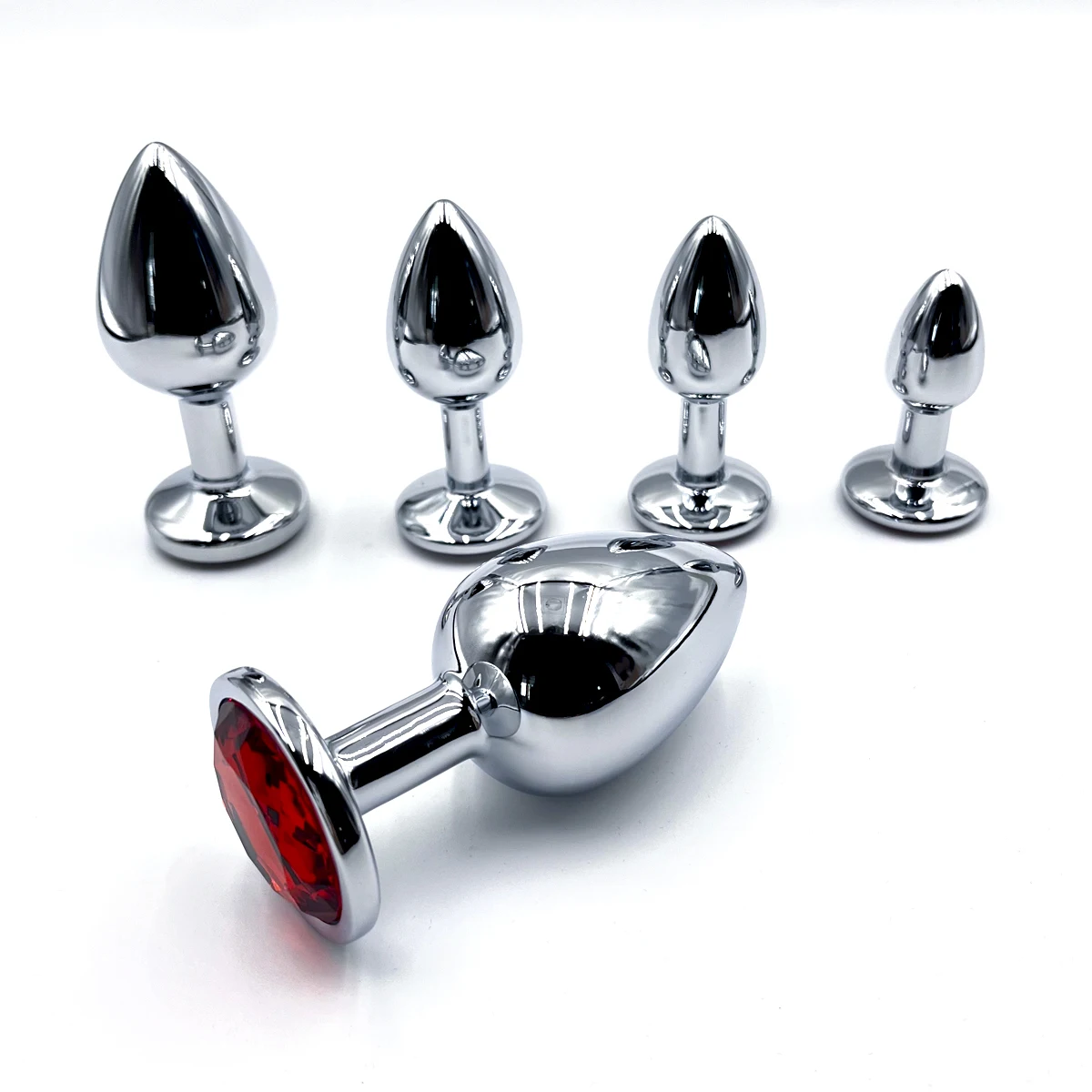 Metal anal plug with red gem base,beginner to expert,5 size butt plug,g-point massage, dildos,sexual wellness,adult sex toys