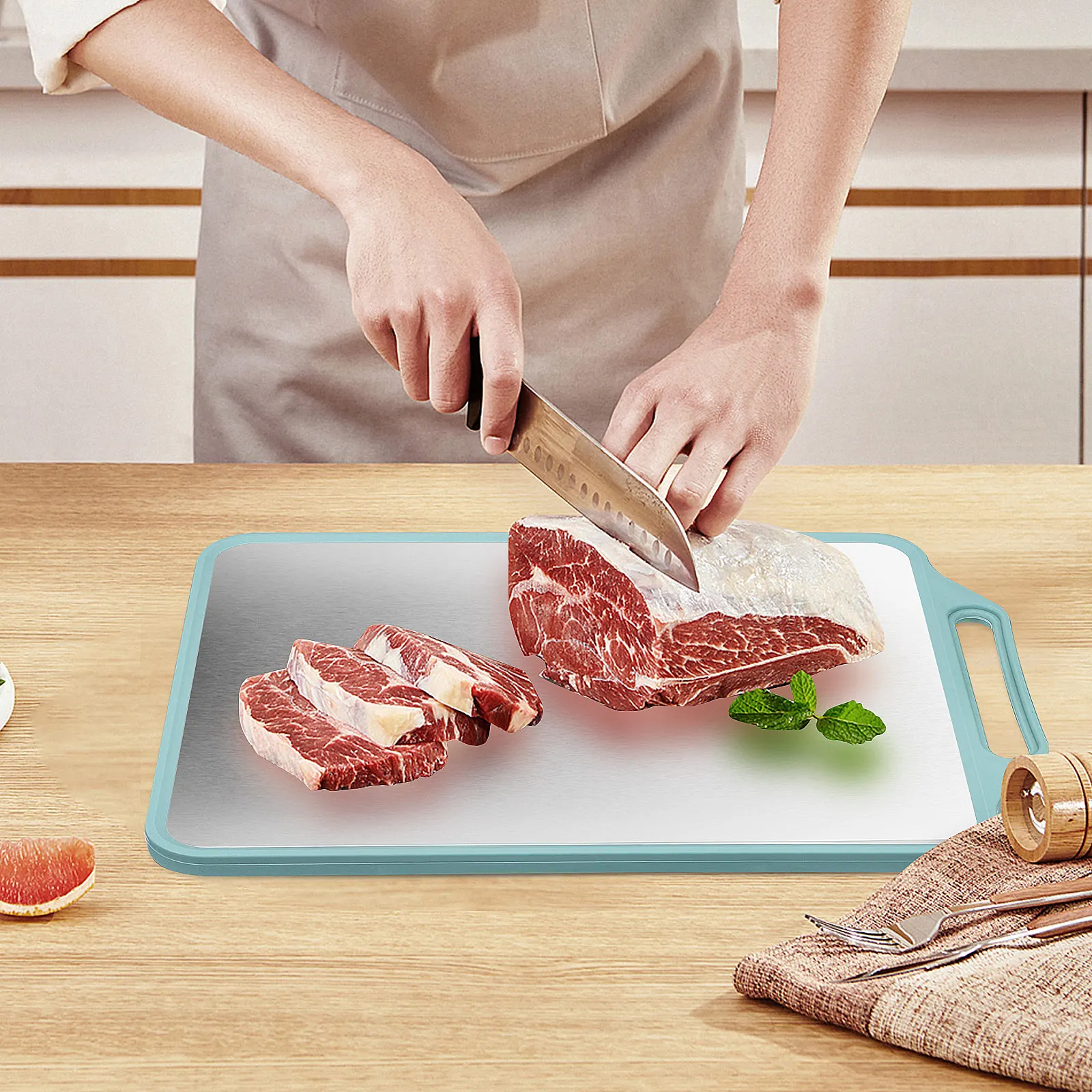 

Double Sided Cutting Board Large Stainless Steel Plastic Chopping Board Non Slip Base Mashing Corner Hanging Hole For