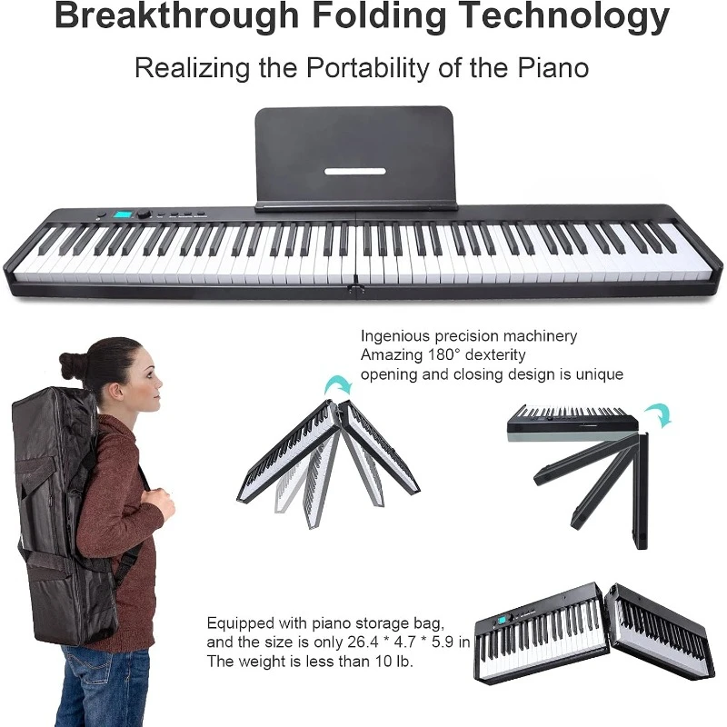 Folding 88 Key Semi Weighted Keyboards Electric Piano Full Size Keyboard Portable Digital Piano Beginner Adult