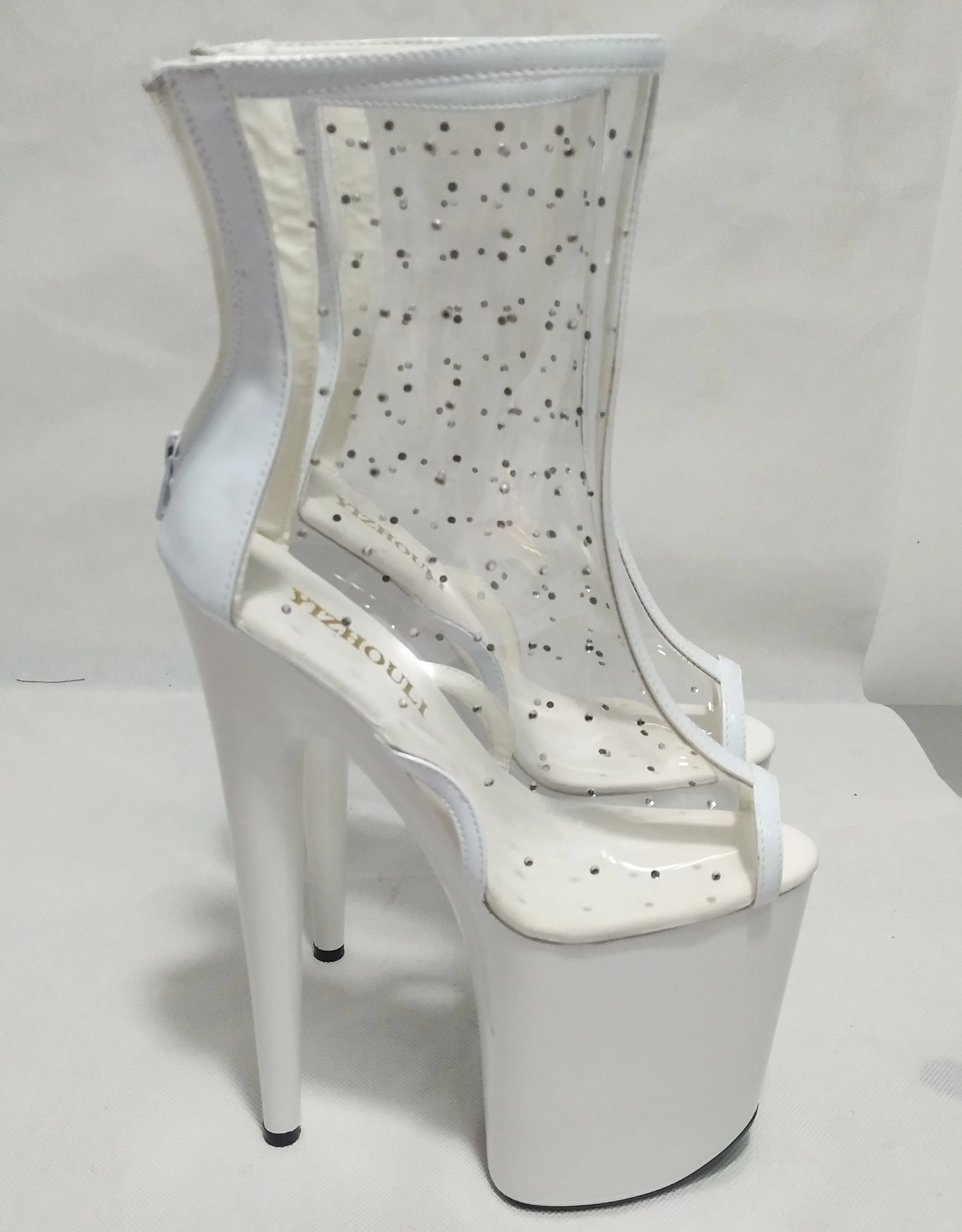 

20 cm high heel boots, sexy sequins, black platform boots, transparent club fashion women's dance shoes