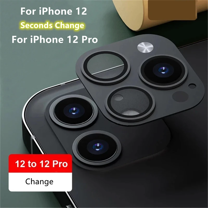 Hot ! Fake Camera Lens Seconds Change For iPhone 12 to 12 PRO Back Film Phone S Titanium Alloy Sticker Protector Modified Cover